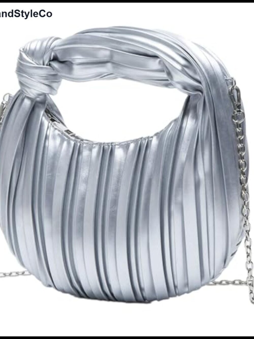 Metallic Ruched Evening Clutch with Detachable Chain Strap Faux Leather